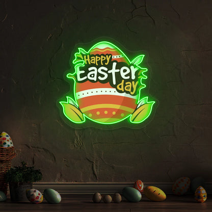 Happy Easter Day Egg Neon Artwork in Green color