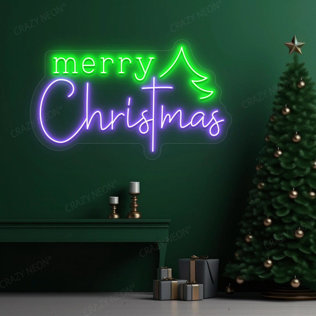 Christmas Wishes & Trees Neon Sign | Purple 