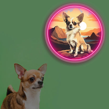 Sunset Canyon Long Coat Chihuahua Neon Artwork in pink color
