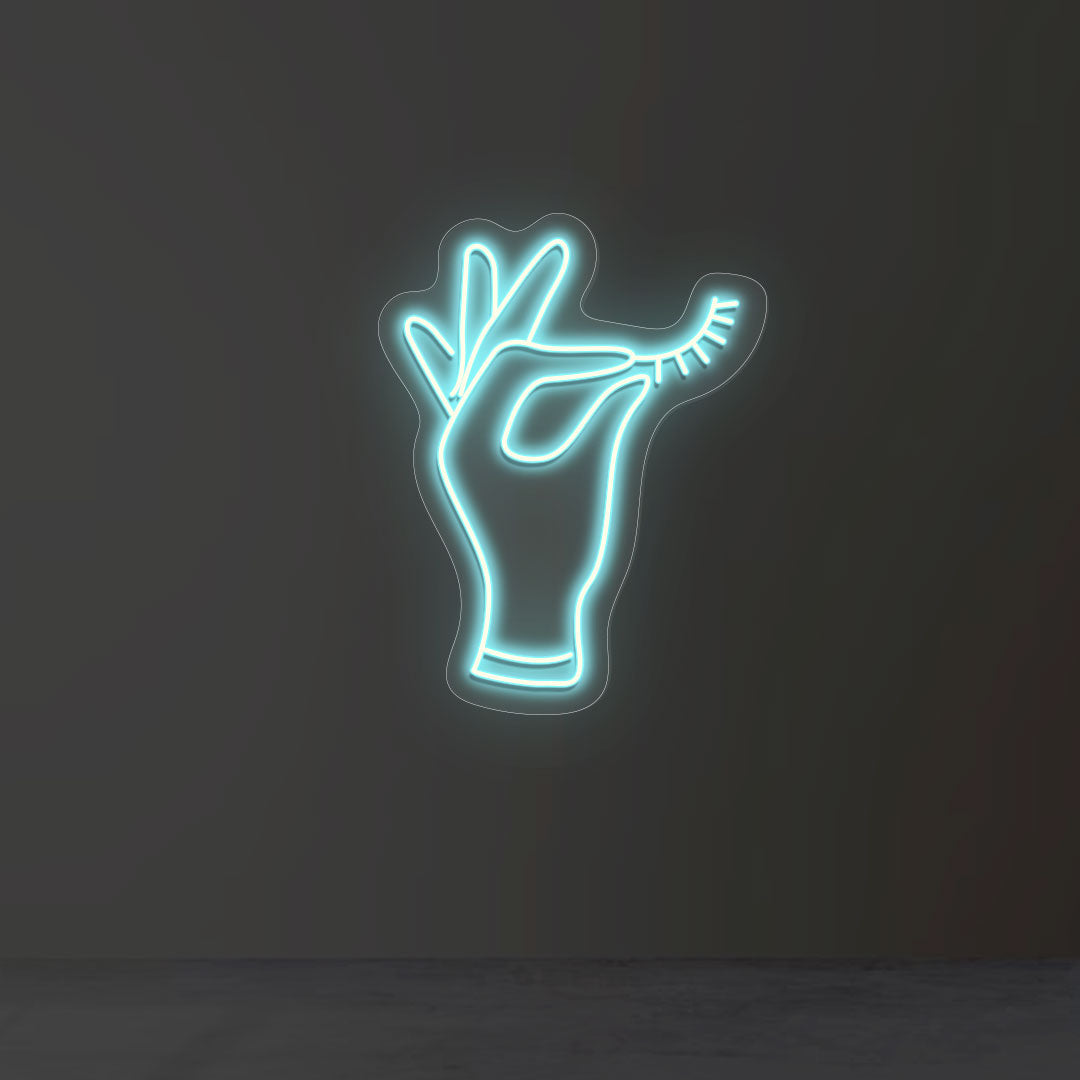 Hand Holding Eyelash Neon Sign | CNUS013090 | Iceblue