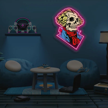 Washington Skull Neon Artwork in Pink color