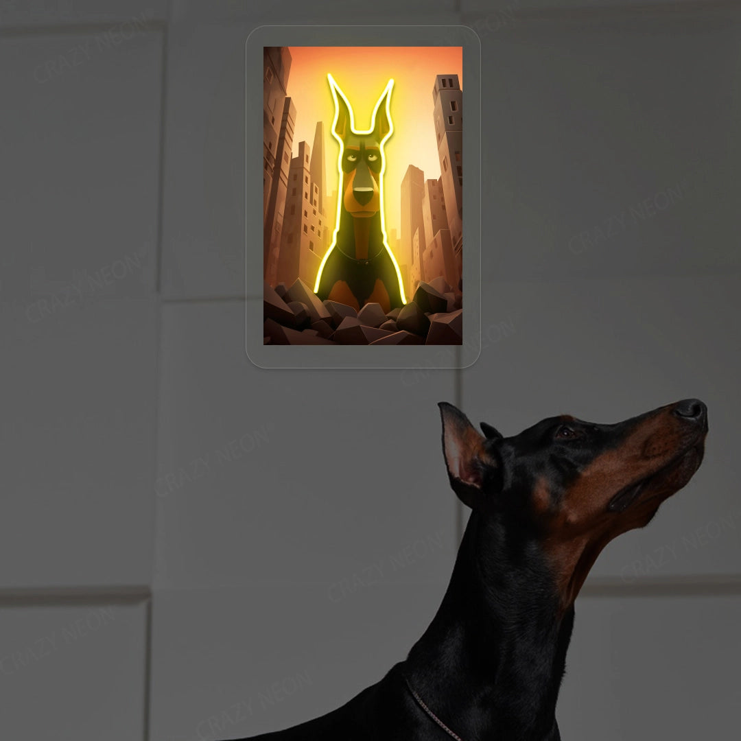Apocalypse Guardian Doberman Neon Artwork in Yellow color