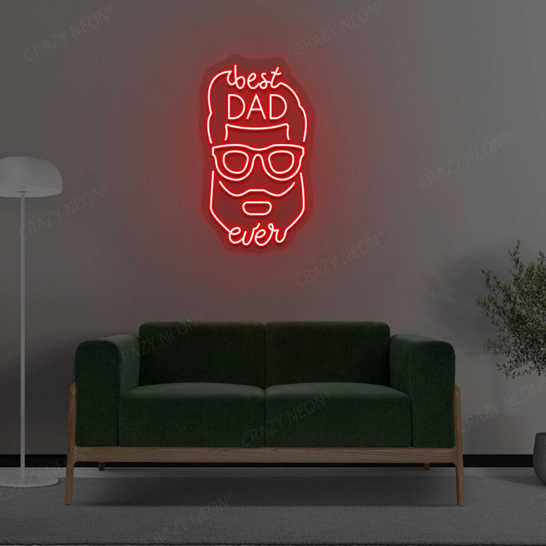 Best Dad Ever With Face Neon Sign | Red