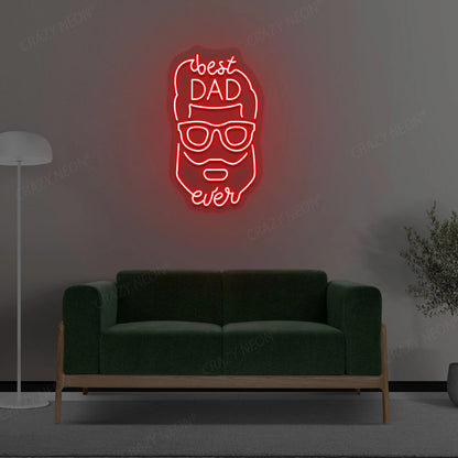 Best Dad Ever With Face Neon Sign | Red