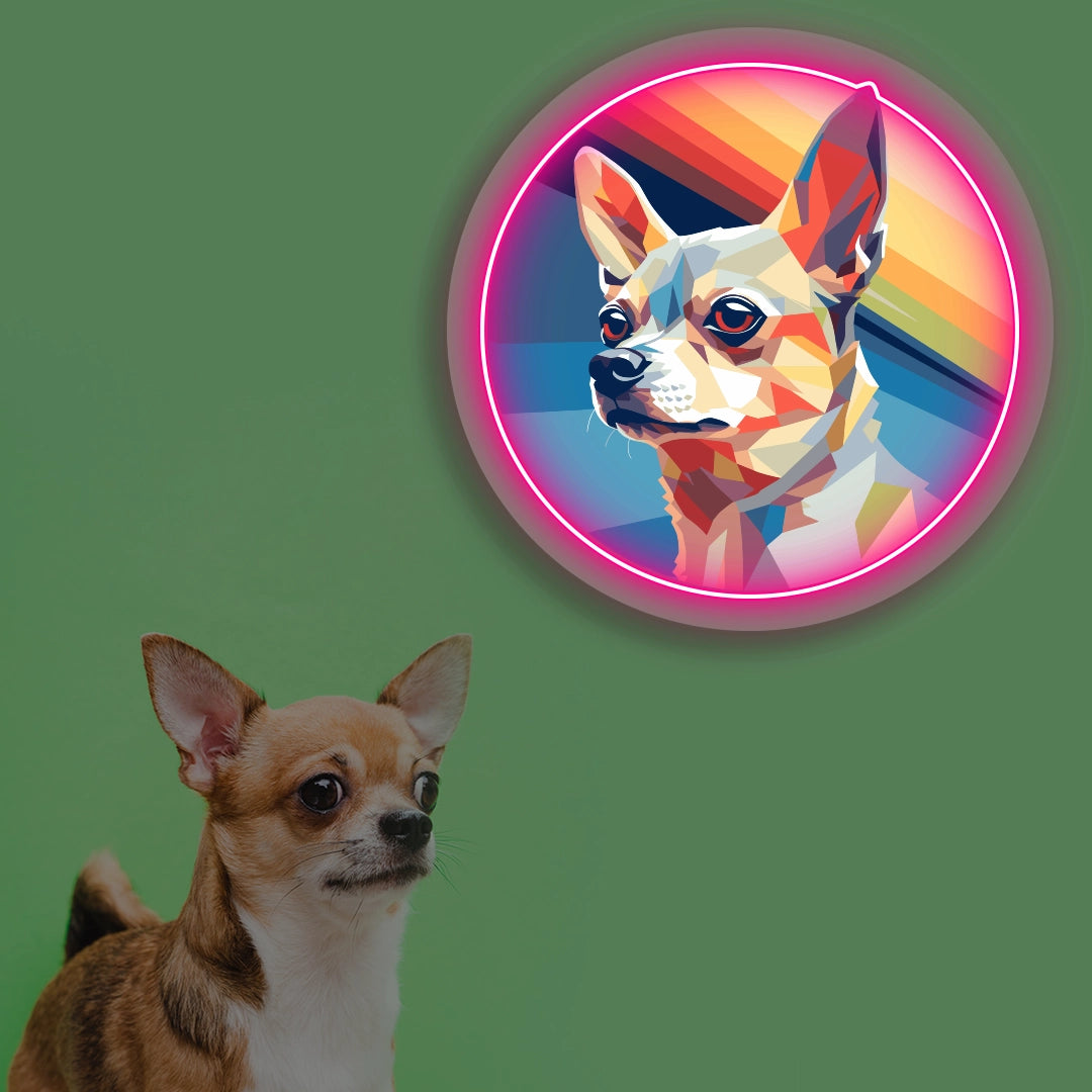 Retro Portrait Chihuahua Neon Artwork in pink color