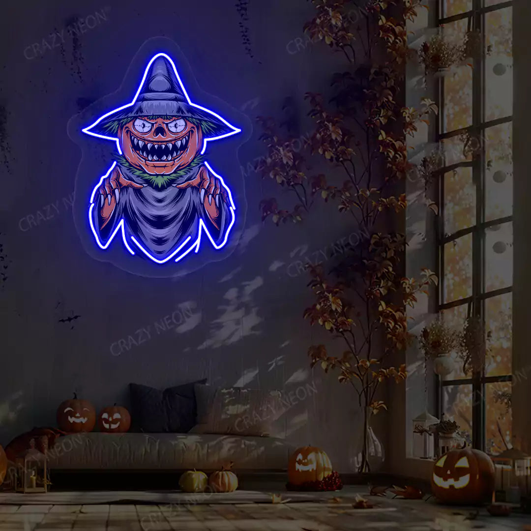 Pumpkin Witch Neon Artwork | Blue