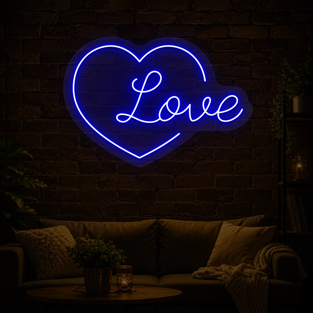 Heart of Love Neon Sign in Blue color