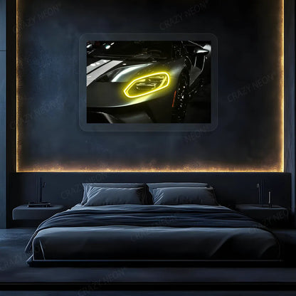 GT supercar Headlight Neon Artwork | Yellow