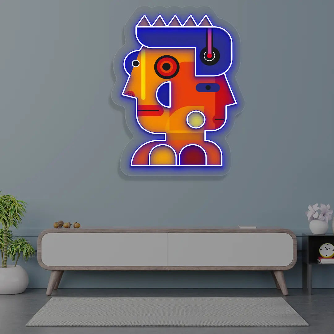 Prism Face Abstract Neon Artwork Blue color