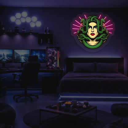 Medusa Head Snake Neon Artwork in Pink color 