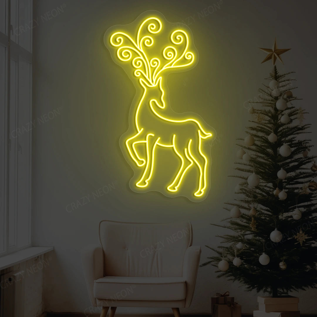 Regal Swirl Antler Reindeer Neon Sign | Yellow