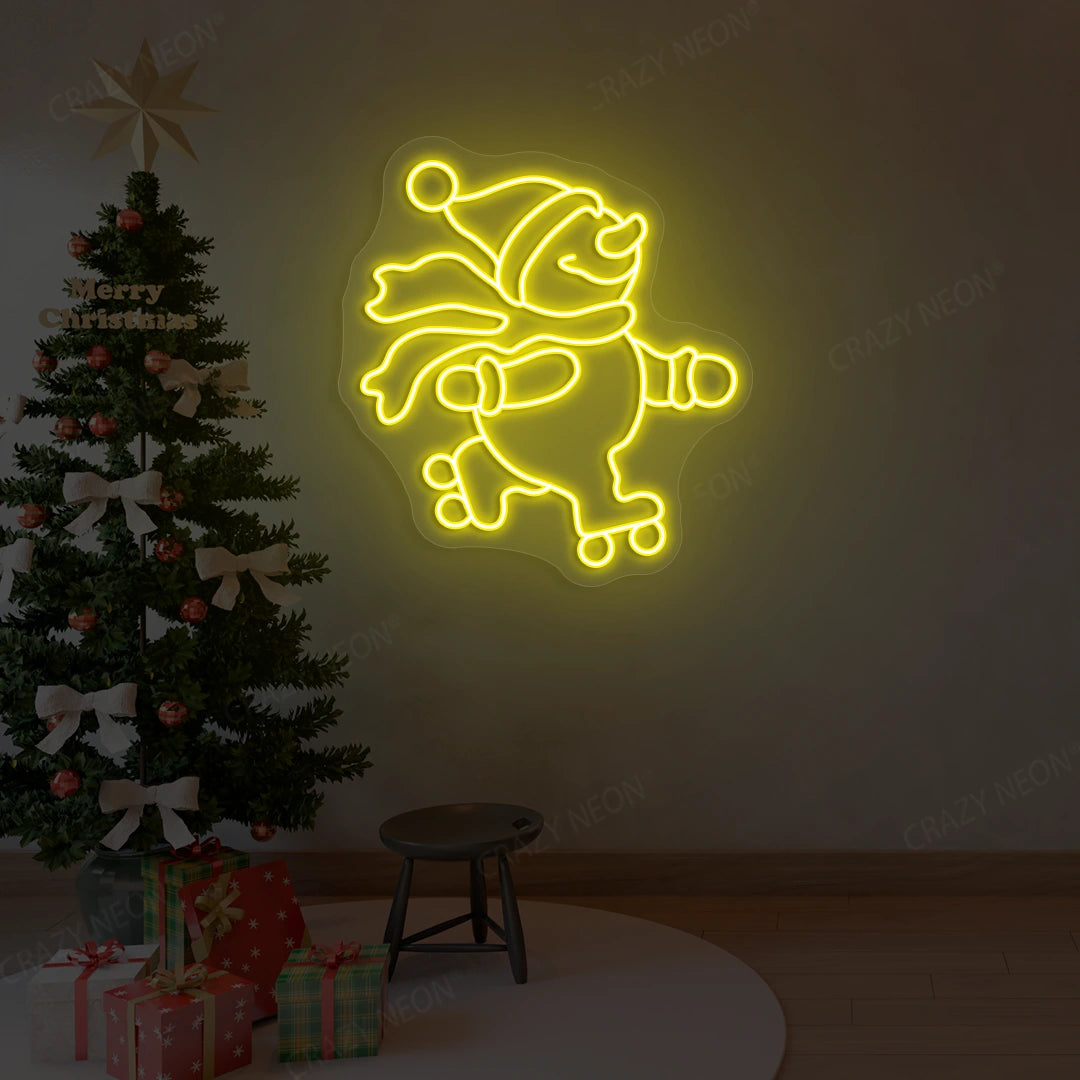 Skating Snowman Neon Sign | yellow 