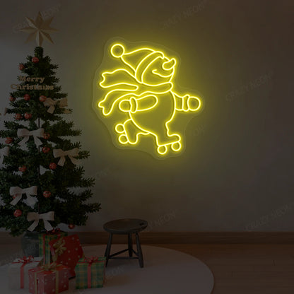 Skating Snowman Neon Sign | yellow 