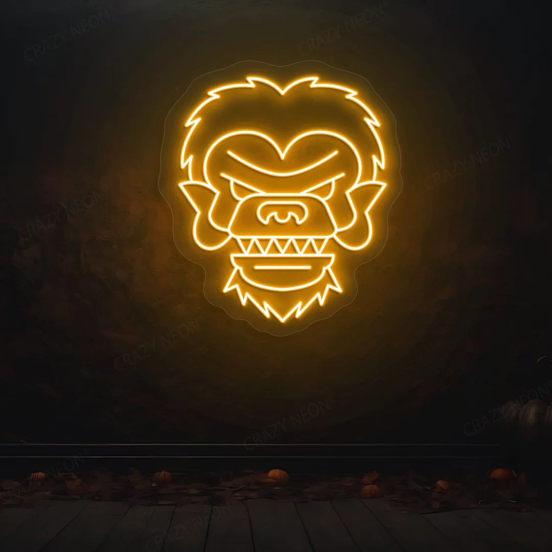 Werewolf Face Neon Sign | Orange
