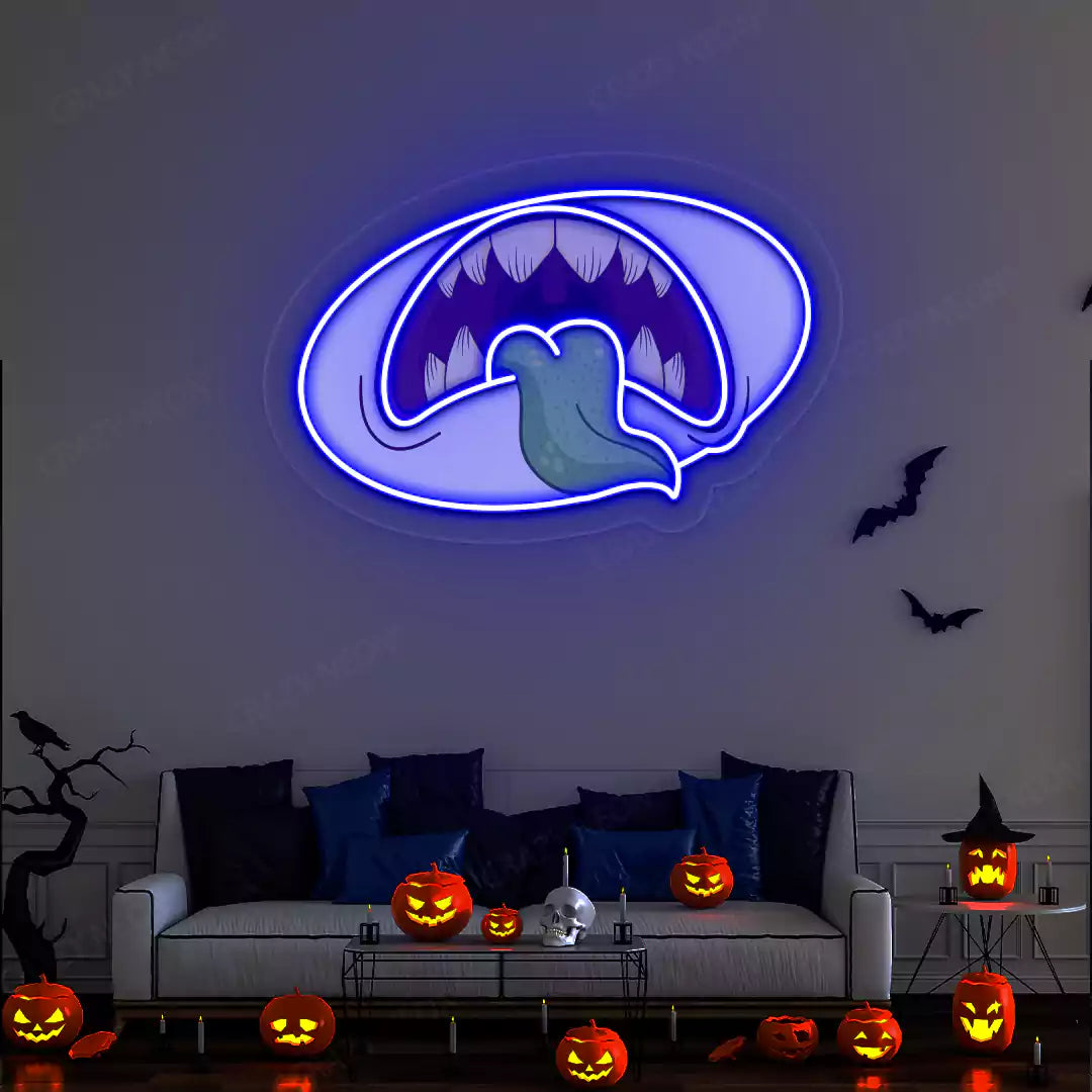 Creepy Monster Mouth Neon Artwork | Blue