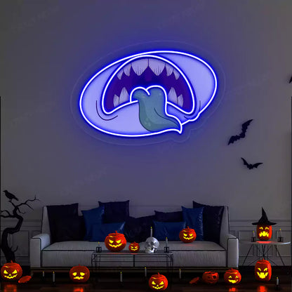 Creepy Monster Mouth Neon Artwork | Blue