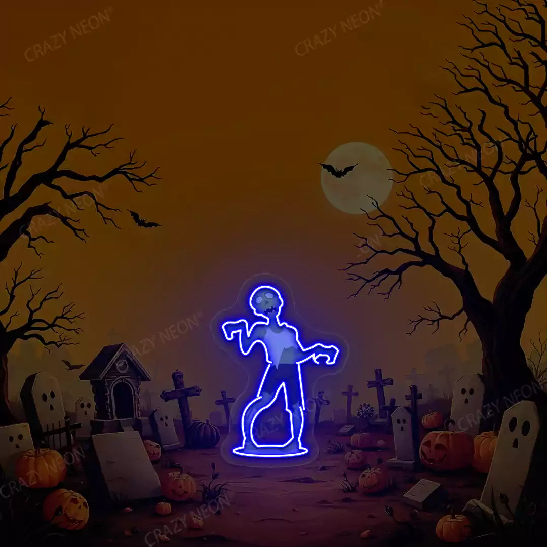 Cemetery Zombie Neon Artwork | Blue