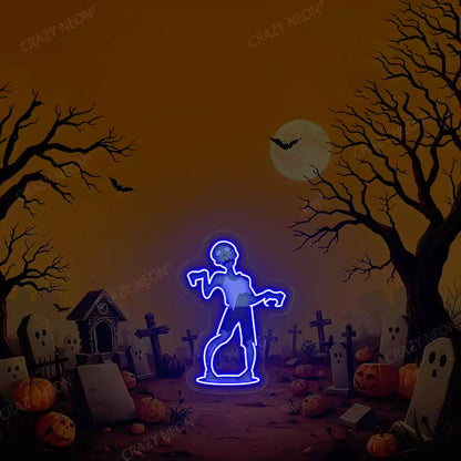 Cemetery Zombie Neon Artwork | Blue