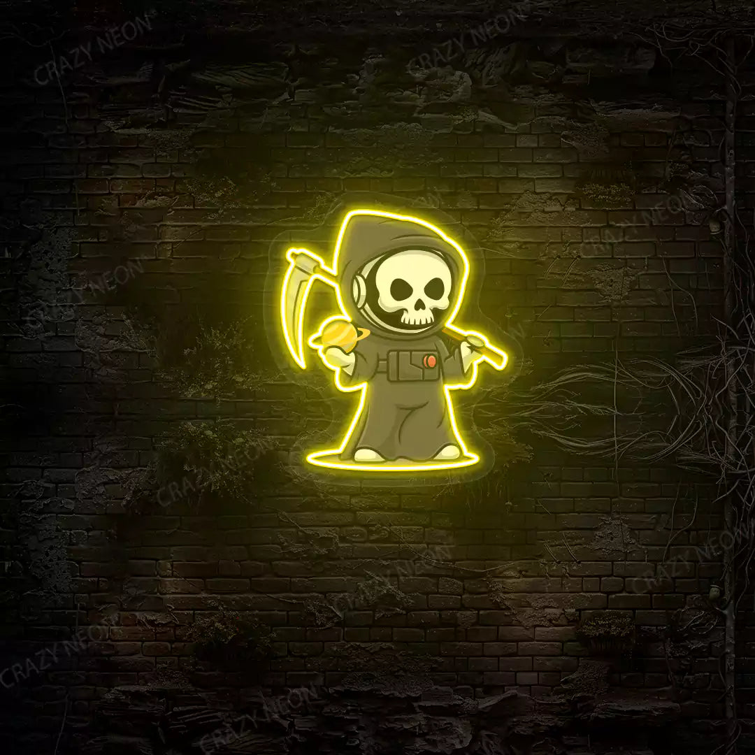 Astronaut Grim Reaper Neon Artwork | Yellow