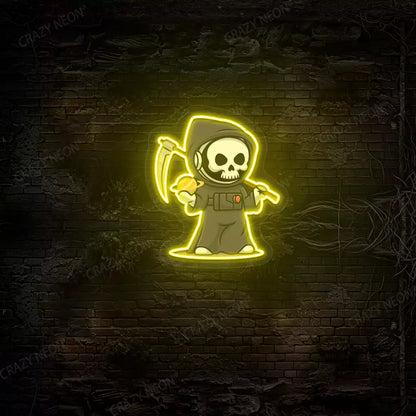 Astronaut Grim Reaper Neon Artwork | Yellow