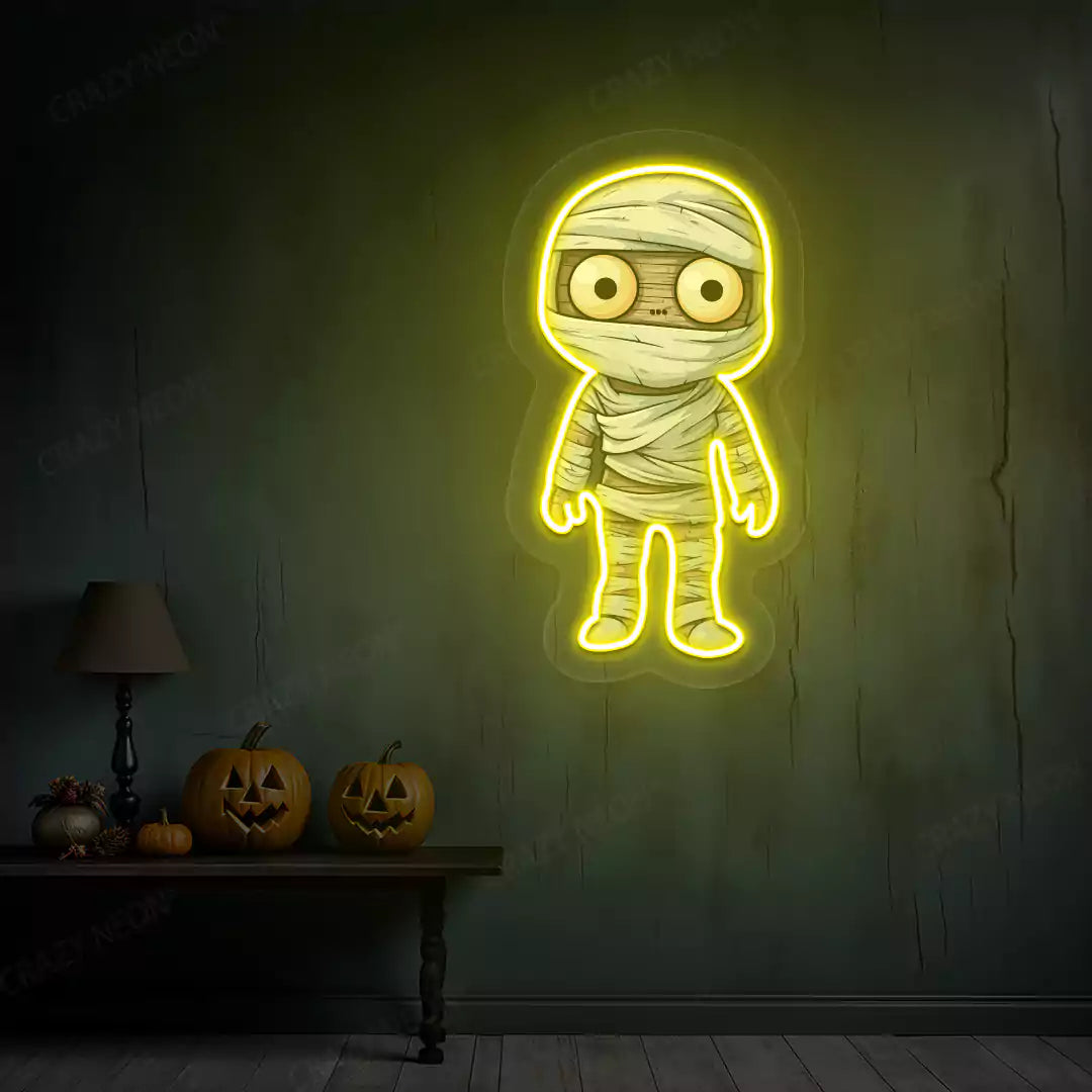 Wide-Eyed Mummy Neon Artwork | Yellow