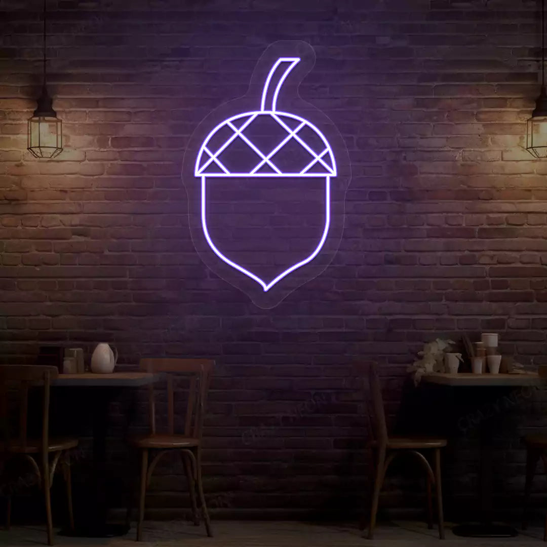 Autumn acorn neon sign in purple