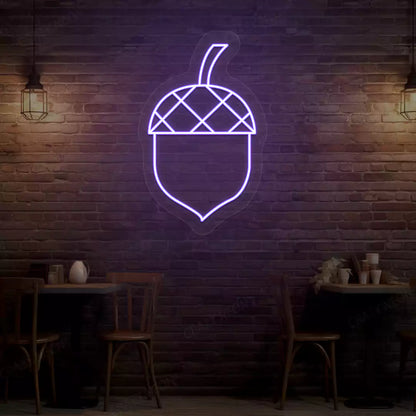 Autumn acorn neon sign in purple