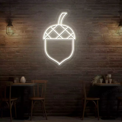 Autumn acorn neon sign in warm white