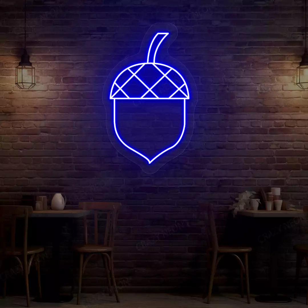 Autumn acorn neon sign in blue