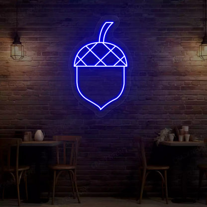 Autumn acorn neon sign in blue