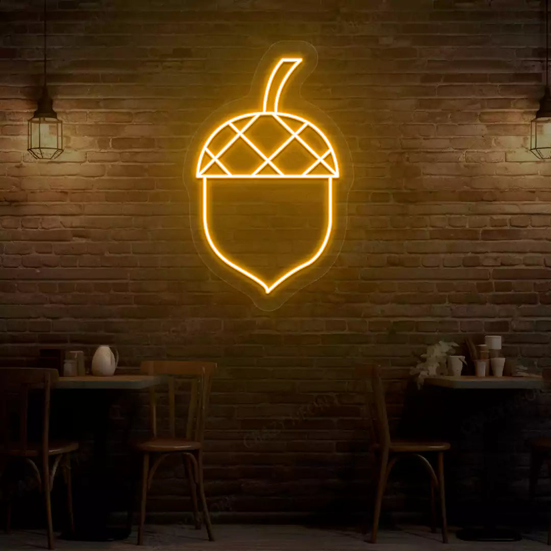 Autumn acorn neon sign in orange