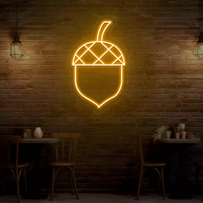 Autumn acorn neon sign in orange