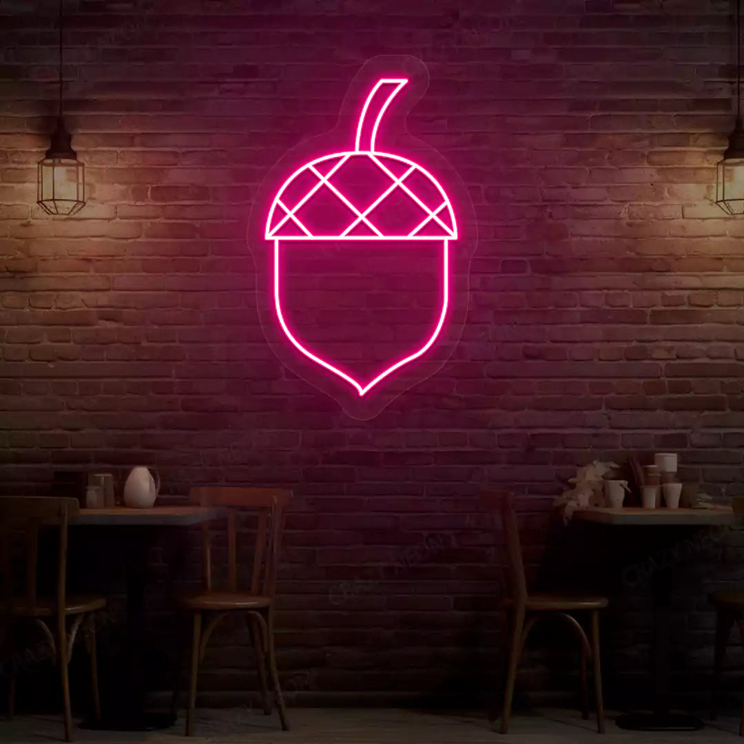 Autumn acorn neon sign in pink