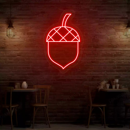 Autumn acorn neon sign in red