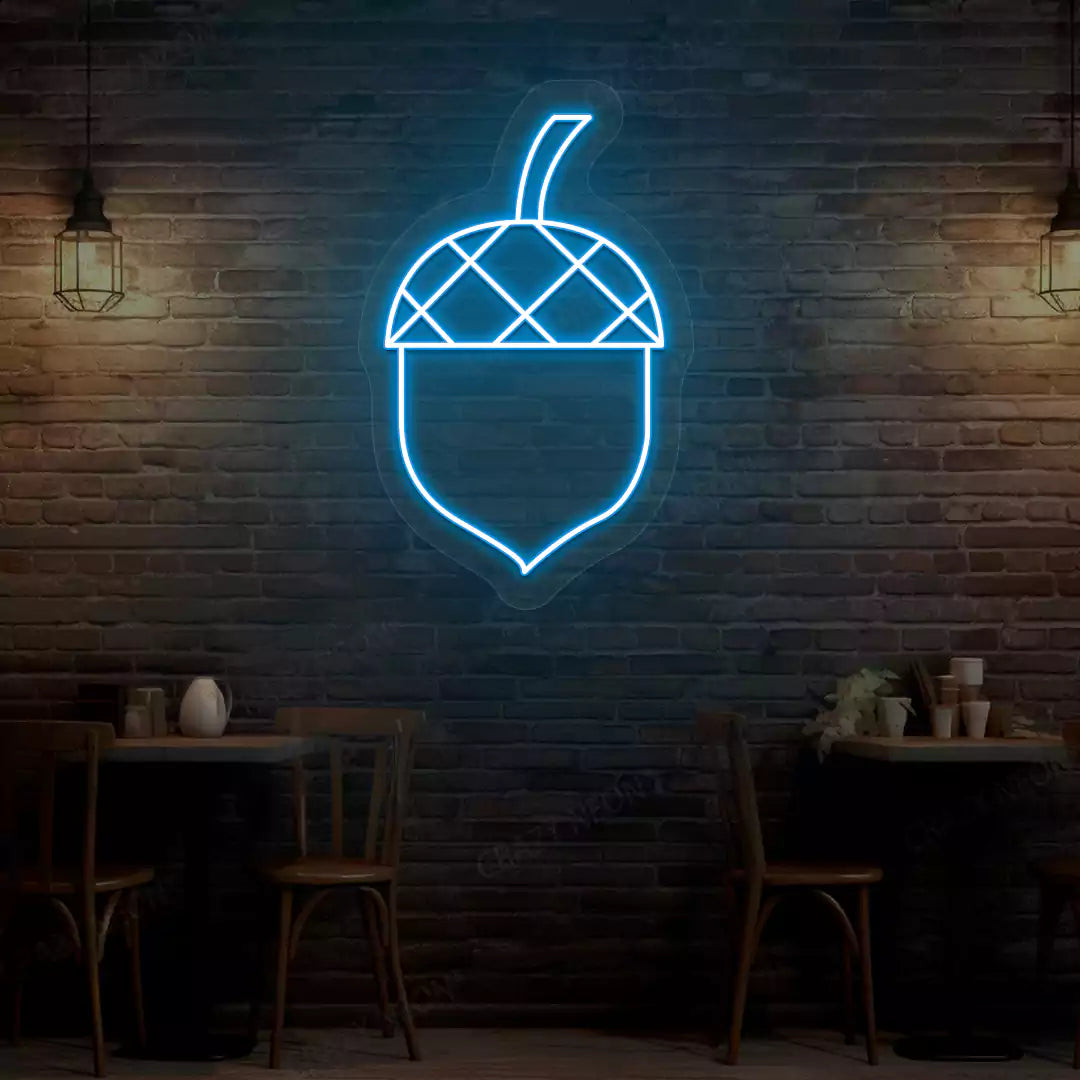 Autumn acorn neon sign in iceblue