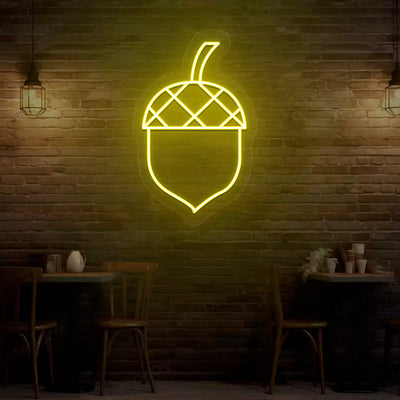 Autumn acorn neon sign in yellow
