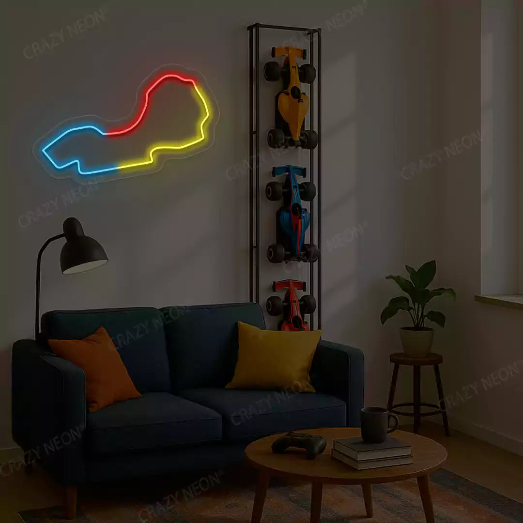Multicolor Albert Park Grand Prix Circuit LED neon wall sign in blue yellow and red