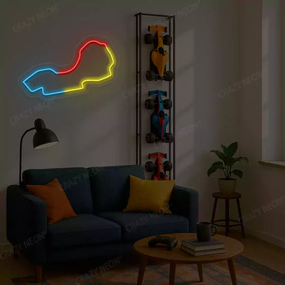 Multicolor Albert Park Grand Prix Circuit LED neon wall sign in blue yellow and red
