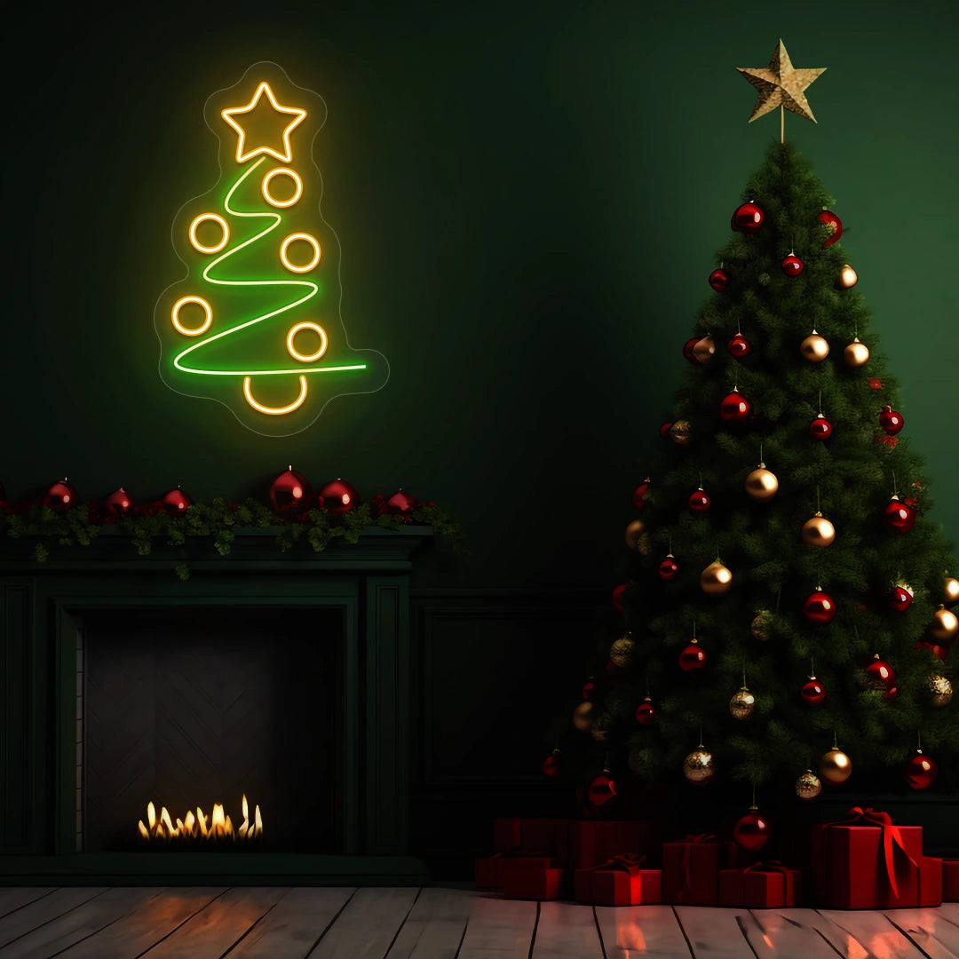 Star Top Spiral Tree Neon Sign | Orange