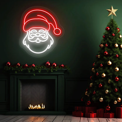 Festive Furry Santa Face Neon Sign | Red