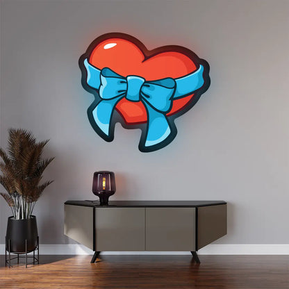 Heart With Ribbon Bow Illuminated Sign