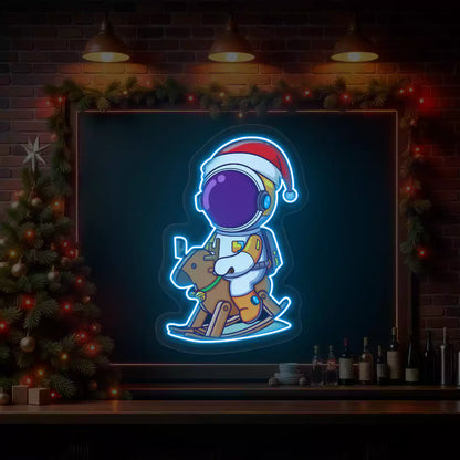 Astronaut Santa Rocking Reindeer Neon Artwork | Iceblue
