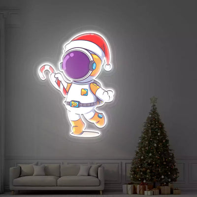 Astronaut Santa Candy Cane Neon Artwork | Warmwhite