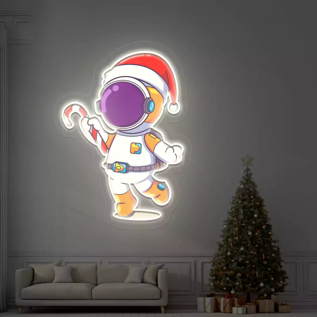 Astronaut Santa Candy Cane Neon Artwork | warmwhite