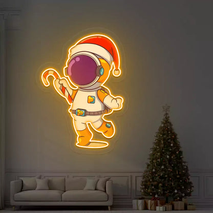 Astronaut Santa Candy Cane Neon Artwork | Orange