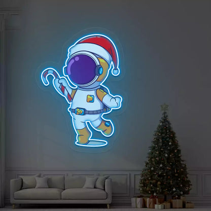 Astronaut Santa Candy Cane Neon Artwork | Iceblue