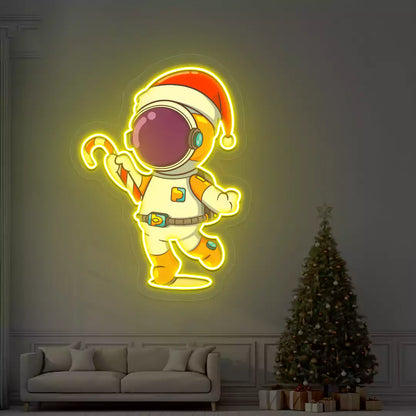 Astronaut Santa Candy Cane Neon Artwork | Yellow