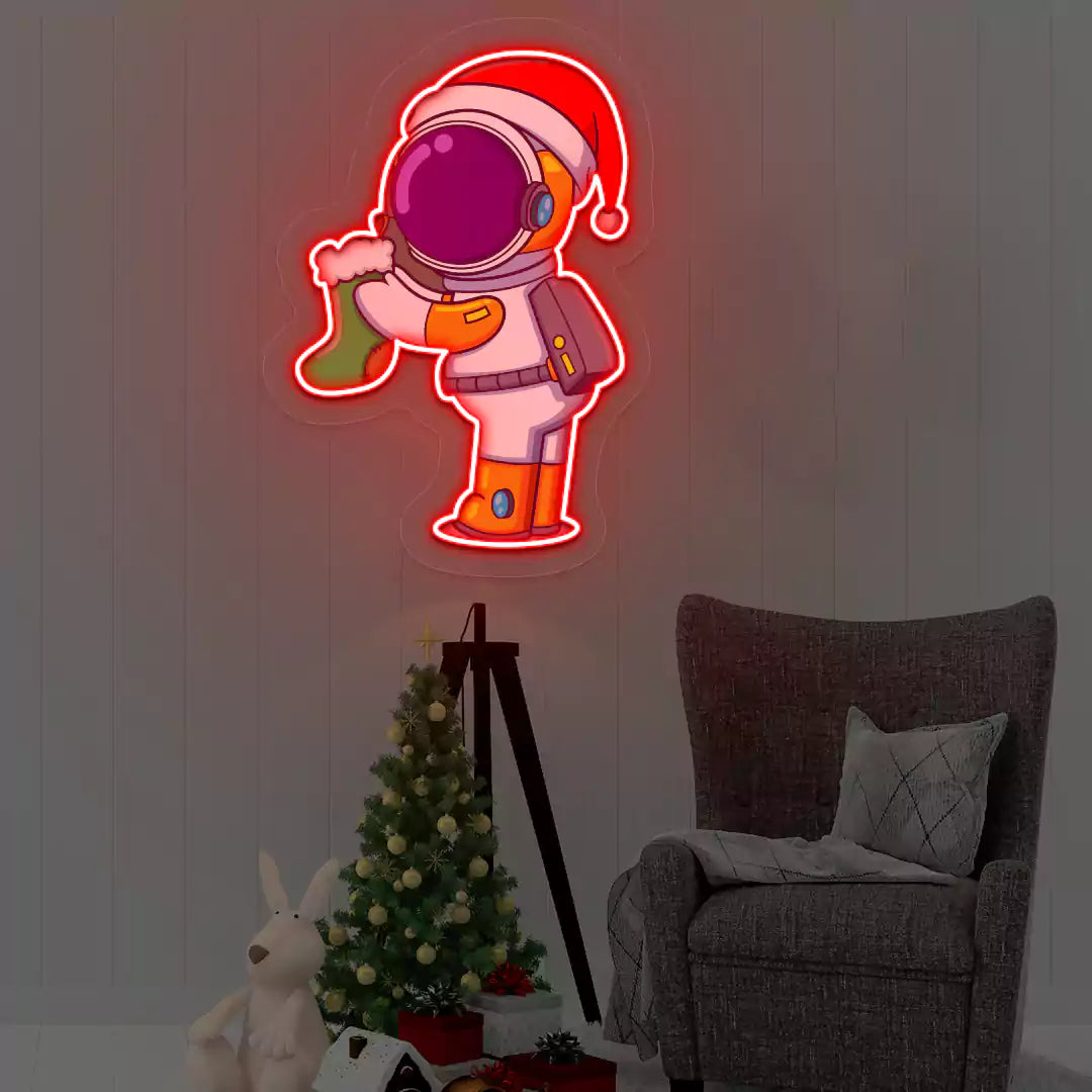Astronaut Santa Holiday Sock Neon Artwork |  Red