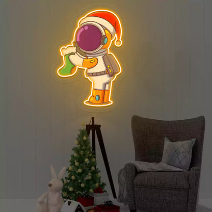 Astronaut Santa Holiday Sock Neon Artwork | orange