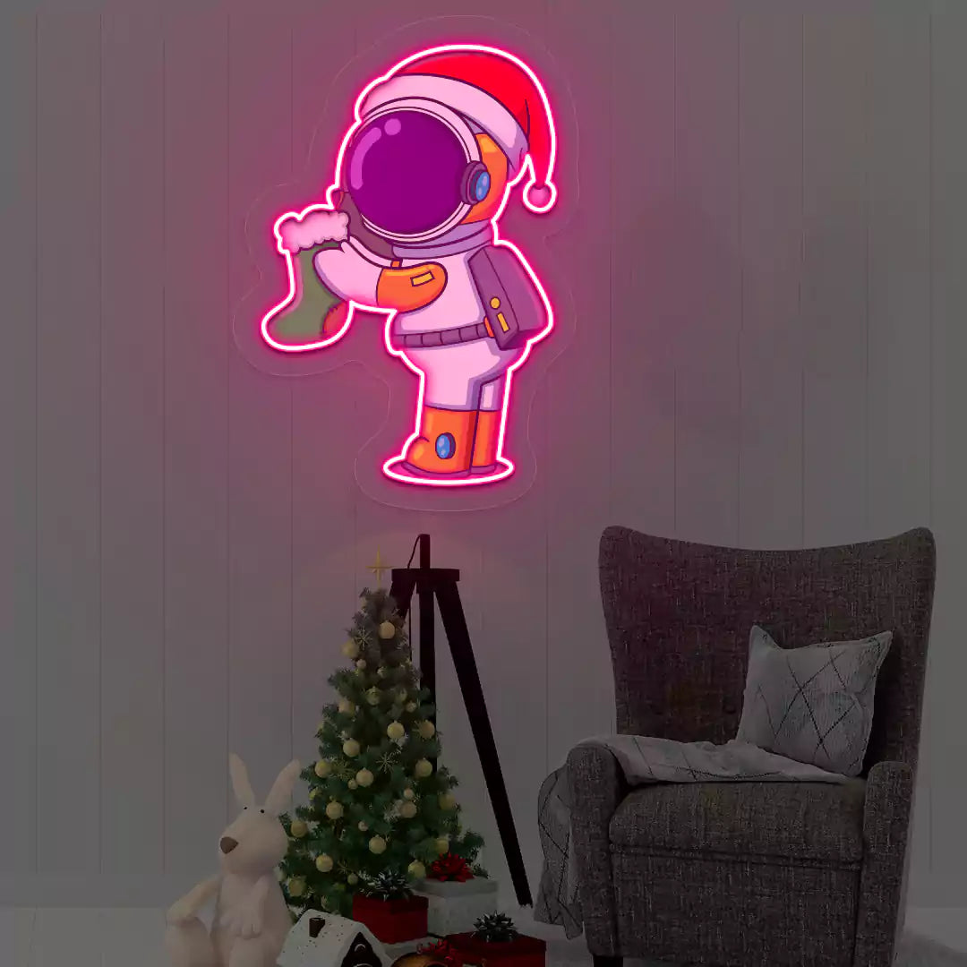 Astronaut Santa Holiday Sock Neon Artwork | Pink